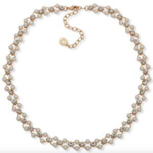 Ann Klein Open Faux Pearl Station Collar Necklace